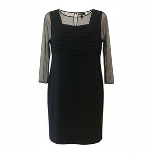 Talbots Woman 12W Black Cocktail Dress Mesh Sleeves Square Neck Tiered Bodice